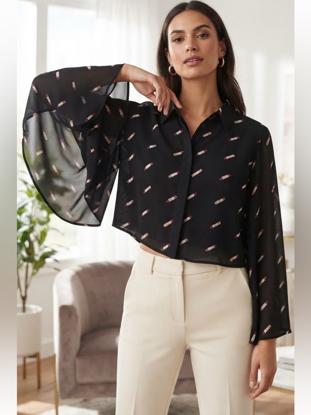 Ashley Nell Tipson Lipstick Top Blouse Sz 0X (L)  Crop Lightweight Dolman Sleeve